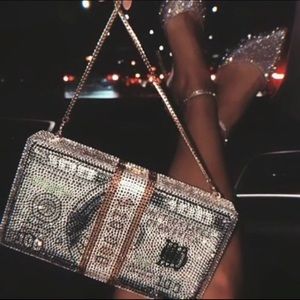 100 Dollar Bill Reflective Diamond Clutch
